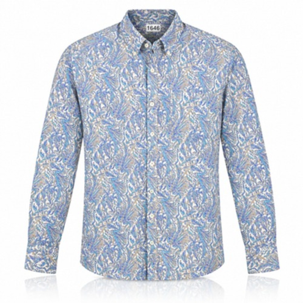 Alan Flusser Paisley Shirt Mens Large Blue Teal Cotton Button Down Classic Fit